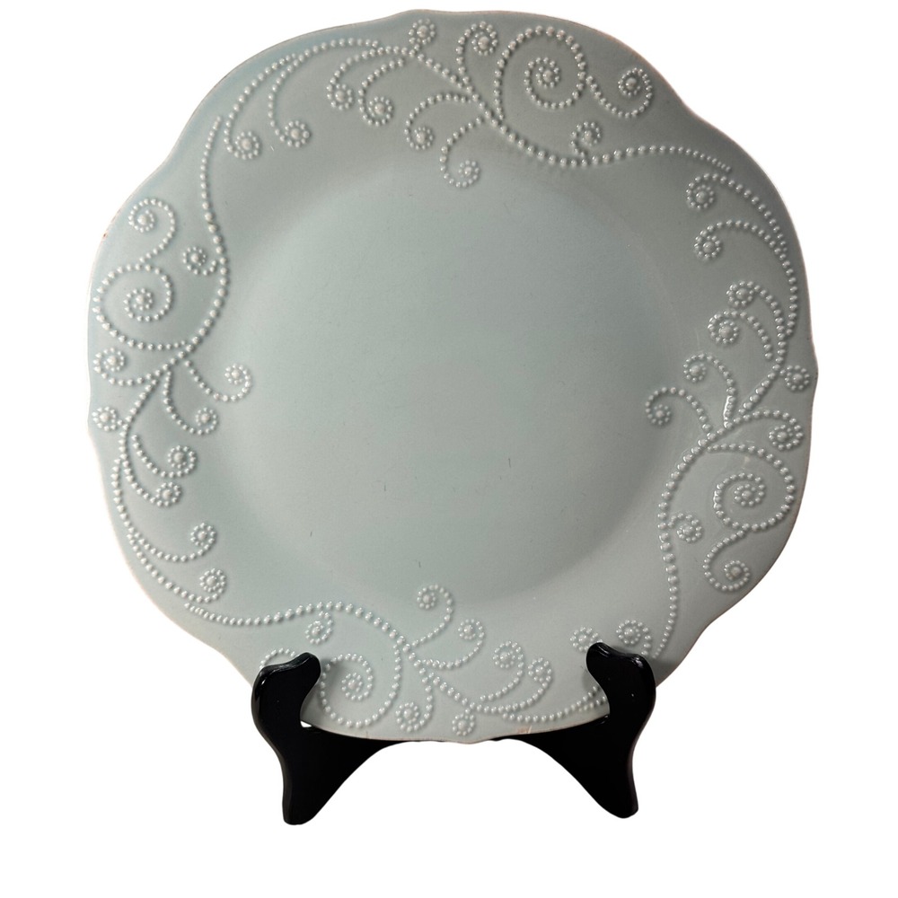 Lenox French Perle Ice Blue Dinner Plate Embossed Bead Scalloped 11"